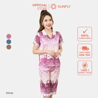 Bộ pijamas nữ sunfly chất lụa latin áo cộc quần ngố st9145