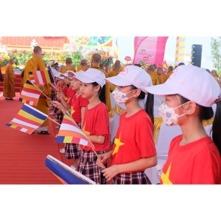 Cờ phật giáo cầm tay cán nhựa