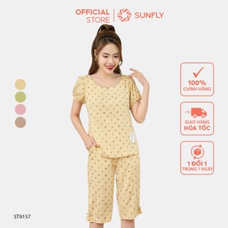 Đồ bộ mặc nhà nữ SUNFLY chất kate áo cộc quần ngố ST9157