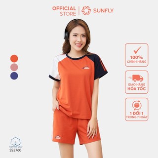 Bộ thể thao nữ SUNFLY chất cotton USA áo cộc quần sooc SS5760