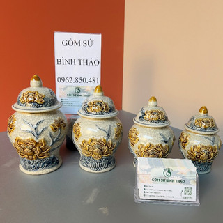 Hũ đựng gạo muối, Choé thờ, chum thờ cúng men rạn hoa Sen Bát Tràng