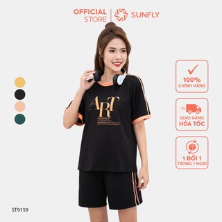 Đồ bộ mặc nhà nữ SUNFLY chất cotton compact áo cộc quần sooc ST9159