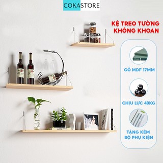 Kệ Gỗ Dán Tường Không Khoan Chất Liệu MDF Cao Cấp COKASTORE, Giá Gỗ Treo Tường Tặng Phụ Kiện Đinh Treo Tiện Lợi - KT02