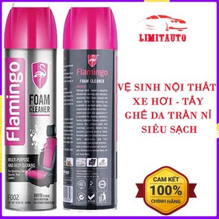  Bình xịt vệ sinh nội thất oto, ghế da, trần nỉ ô tô dạng bọt Flamingo 650ml Siêu sạch