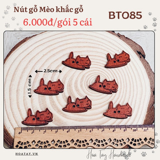 Nút gỗ hình chú mèo khắc gỗ BT085