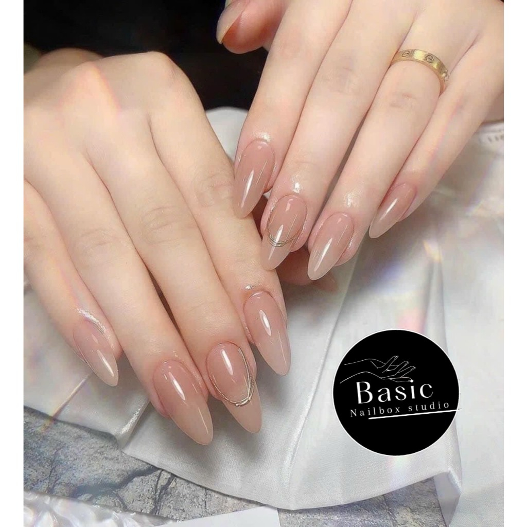nailbox thiết kế màu thạch nude vẽ nổi tráng gương B170