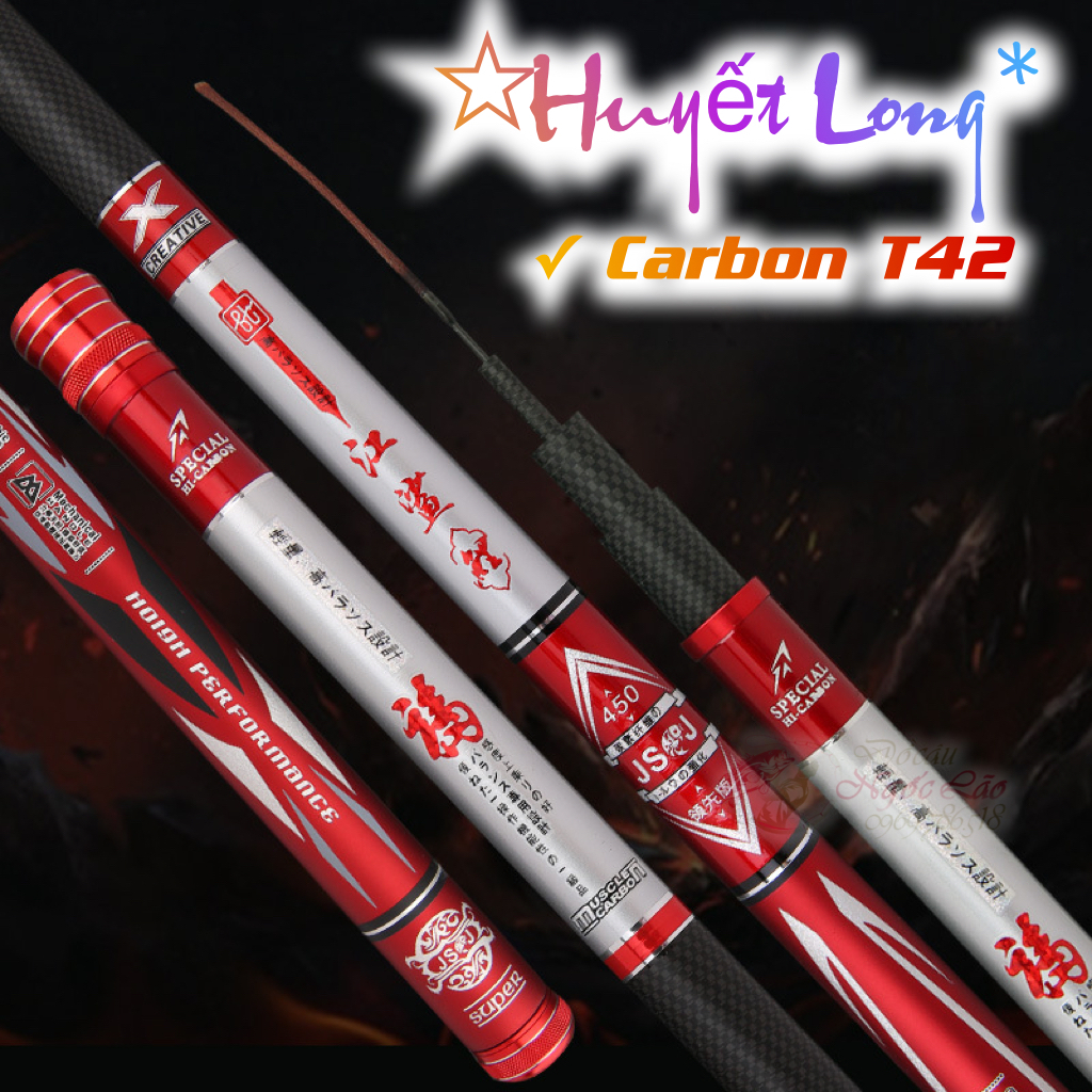 Cần Câu Đài Cao Cấp - Huyết Long - Hyper Carbon 2024 -  Hàng CHUẨN  5H dài 3M6 4M5 5M4 6M3 7M2 3M6 -