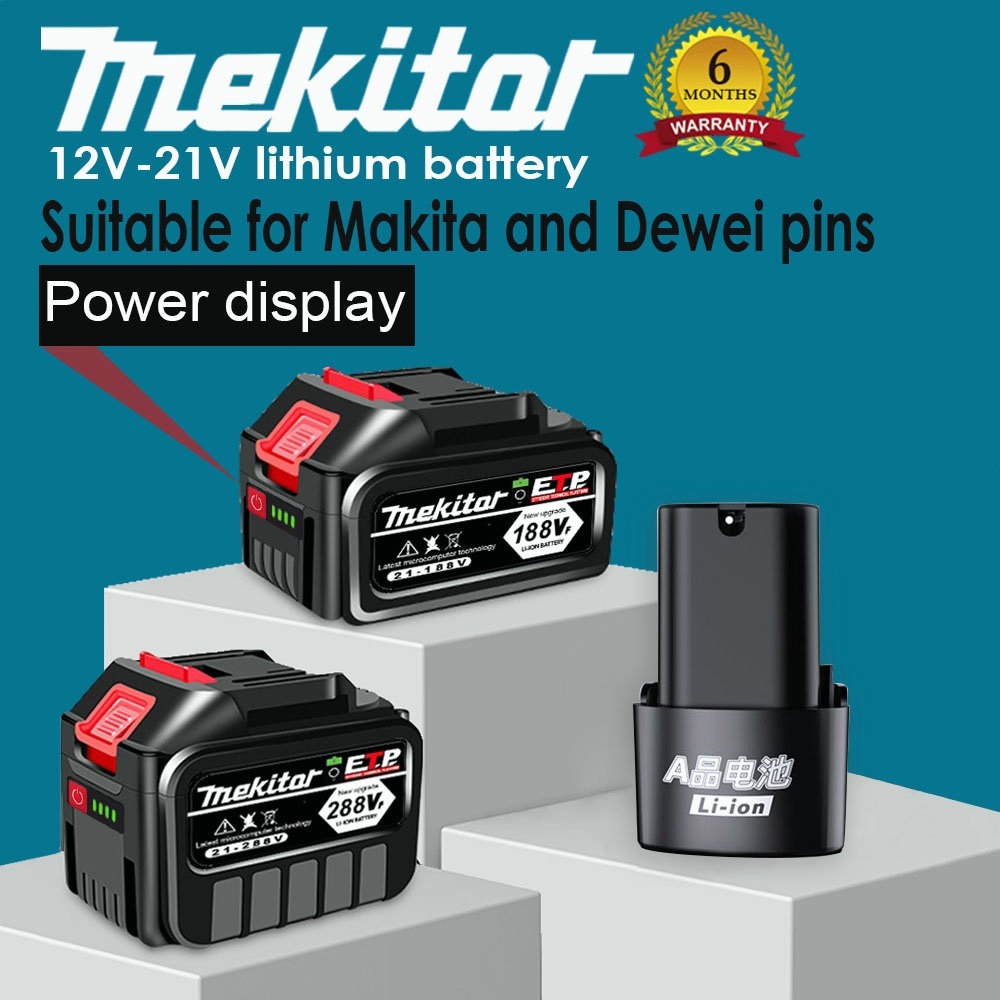 Mekitor 21v battery 12v / 21v battery lithium rechargeable 388vf / 288vf / 188vf bateri Use for Makita / Dewalt pin