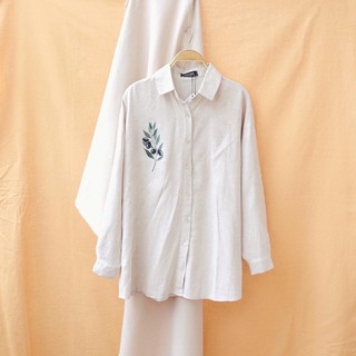 Áo sơ mi vẽ tay oliu vải linen đũi mềm mát