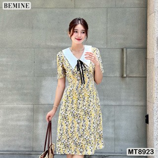 Đầm thiết kế cổ phối đính nơ tay phồng bemine mt8923