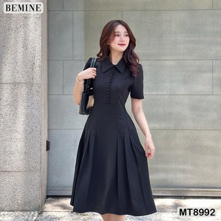 Đầm thiết kế cổ sen đính nút dáng xếp ly bemine mt8992