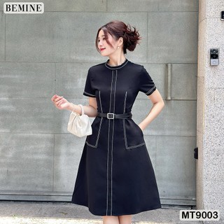 Đầm thiết kế chạy chỉ cổ trụ tay ống đứng BEMINE MT9003