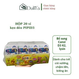 HỘP 20 VỈ KẸO DẺO CANXI D3K2 pipid3 GIÚP TĂNG CHIỀU CAO CHO BÉ, BỔ SUNG CANXI, GIẢM BIẾNG ĂN