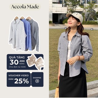 Áo sơ mi nữ kẻ Accola Made chất liệu đũi 0304