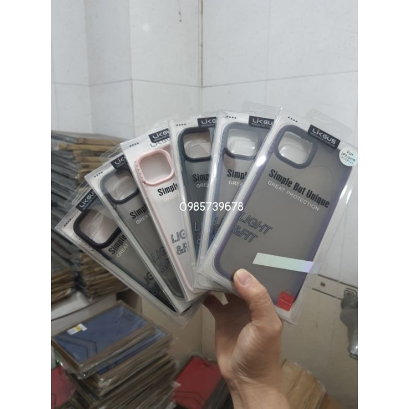 Ốp lưng Likgus nhám cho iphone 15 plus Lưng nhám viền dẻo chống bám vân tay