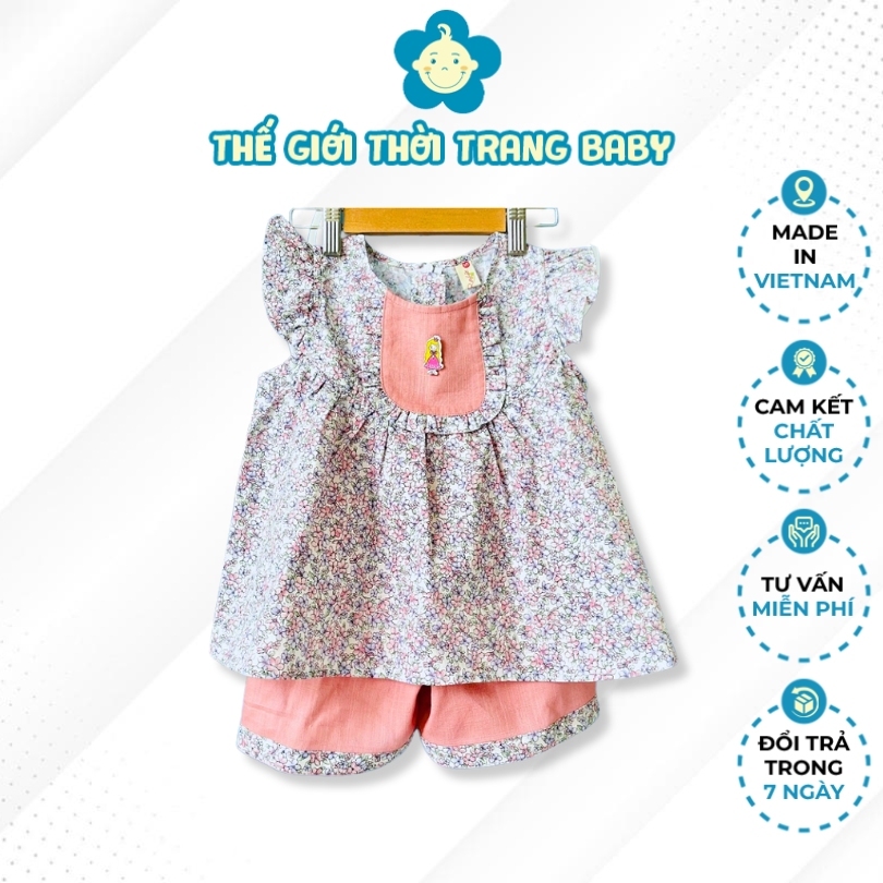 Bộ đồ cho bé gái mặc ở nhà siêu mát họa tiết hoa nhí- hồng SE142