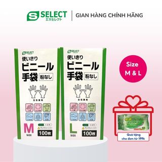 Găng Tay Vinyl Dùng Một Lần Size M L Nhật Bản S Select (Hộp 100 chiếc)