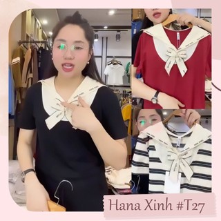 Áo Thun Cổ Thắt Nơ Họa Tiết Miuuu Miiiiu T27