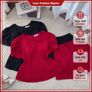 Set đồ bộ bigsize nữ dự tiệc đi chơi sang chảnh kiểu cổ vuông chất liệu cotton mềm mịn LUCY big size 50 - 90 kg SET-049