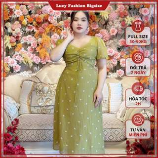 Váy đầm bigsize nữ dự tiệc đi chơi kiểu dáng xòe nhún ngực tay ngắn hoa in chất voan mềm mịn LUCY big size 50 - 90 kg