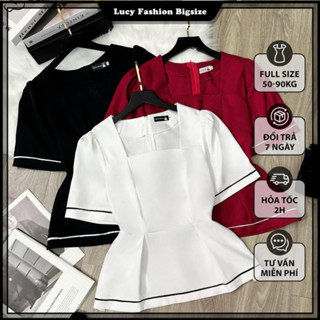 Áo Peplum Bigsize nữ cổ vuông, phối viền line, chất vải cotton mát mẻ, phù hợp dạo phố, đi chơi 50-90kg - LUCY Bigsize