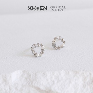 Bông tai nữ Tròn lá xi bạc 925 - Khoen store