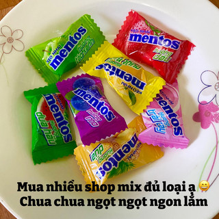 Kẹo Mentos thập cẩm oishi kẹo nhai ăn vặt chua ngọt ngon hấp dẫn kẹo cứng trái cây chanh dâu vải ổi bạc hà nho táo thơm