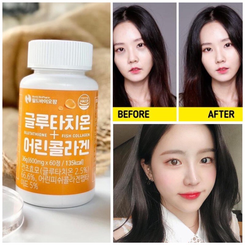 Viên Uống Trắng Da Glutathione Mix Collagen GC Hàn Quốc Lọ 60 Viên Giúp Trắng Da Sáng Ngời Và Duy Trì Làn Da Khỏe Mạnh