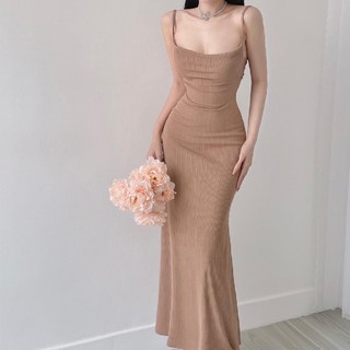 Đầm body hai dây đuôi cá chất thun tăm quảng châu cc0095