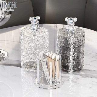 Hộp đựng tăm bông để bàn chất liệu nhựa cao cấp trong suốt trang trí hình thỏ 2 mẫu hộp vuông và tròn - IMH602