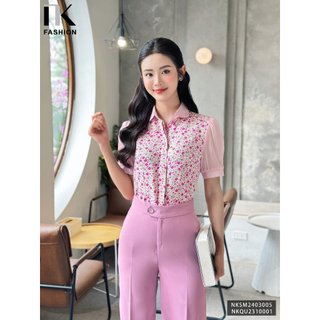 Áo Sơ Mi Hoa Nhí Phối Cổ NK Fashion Nữ Tính, Trẻ Trung NKSM2403005
