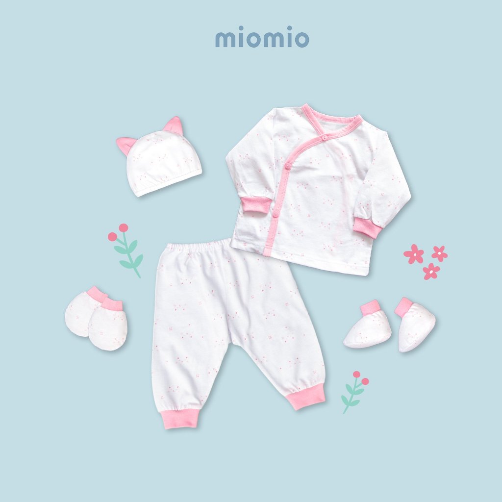 Set 5 Món Đồ Dài Áo Cài Chéo Sơ Sinh MIOMIO - Cho Bé Trai, Bé Gái (Từ 0-3M), Vải Cotton Họa tiết thỏ,sọc,mèo,mèo mây