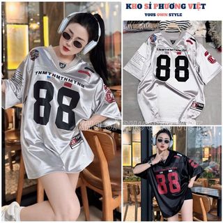 Áo phông thể thao số 88 thun lỡ tay dáng rộng giấu quần trùm mông phong cách unisex - khosi