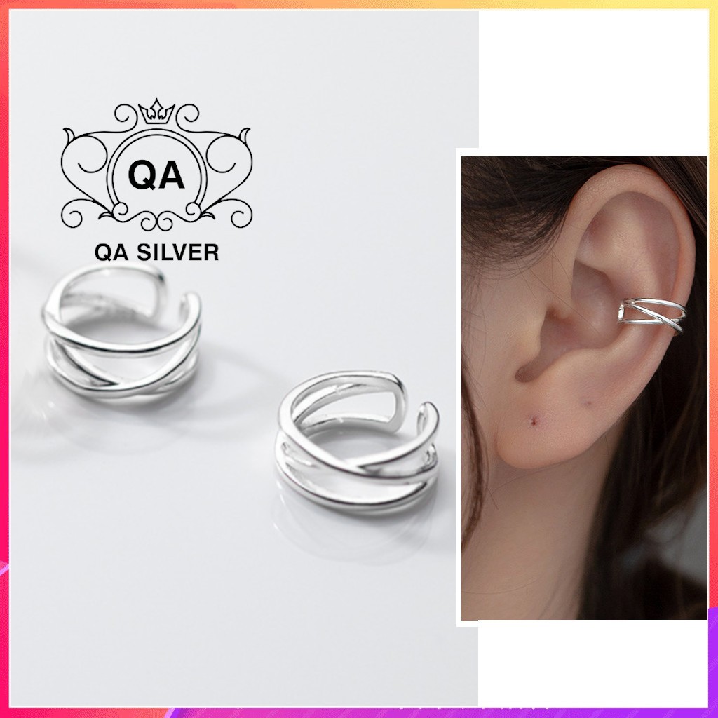 Khuyên tai bạc 925 kẹp vành tầng tròn bông nam nữ S925 EARCUFF QA SILVER Earrings EA240407