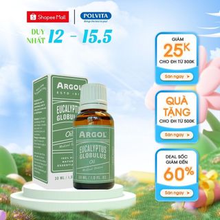Tinh dầu khuynh diệp (bạch đàn) ARGOL EUCALYPTUS GLOBULUS OIL (thương hiệu ARGOL) nguyên chất 100%, lọ 30ml
