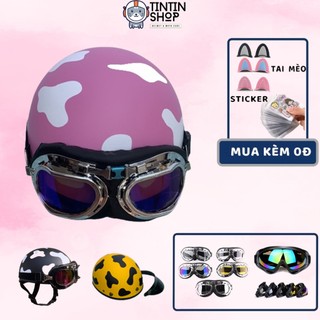 Mũ Bảo Hiểm Nửa Đầu 1/2 Bò Sữa Lóp Ép Cao Cấp, Khóa Đỏ (Tặng STIKER + Chọn Quà Tặng Kèm)