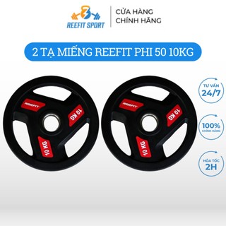 Bộ 2 tạ miếng tạ bánh cao su 3 lỗ Reefit 10kg phi 50 màu đen (gồm 2 miếng 10kg)
