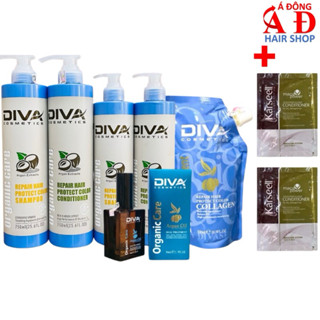 Bộ dầu gội xả hấp tinh dầu dưỡng tóc Diva Organic Argan Oil phục hồi giữ màu nhuộm + 2 gói dầu xả Karseell 15ml