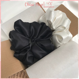 Set Scrunchies lụa cao cấp bản to combo 2 dây buộc tóc phi lụa cao cấp chất lượng to phồng đẹp thun co giãn tốt
