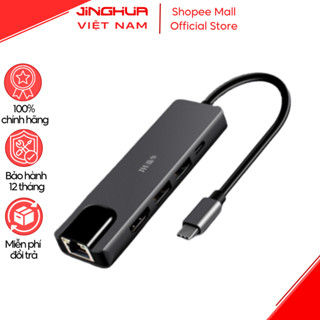 Hub Type C To HDMI/ Ethernet JINGHUA, Cổng HDMI 4K, Cổng Lan RJ45 100Mbps, Kết Nối Đa Năng Cho Laptop/Điện Thoại