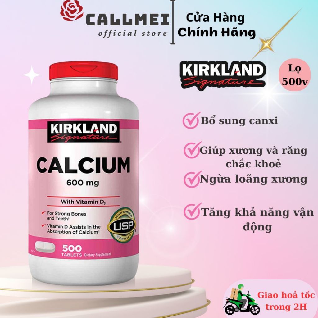 Viên Uống Bổ Sung Canxi, Kirkland Signature Calcium 600mg With Vitamin D3 500v