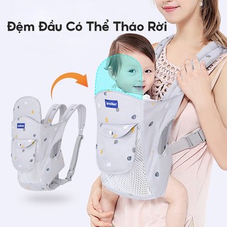 Địu em bé 0-3 tuổi đa năng có đỡ cổ, Địu trợ lực cho bé, Địu cho bé 4 tư thế gọn nhẹ thoáng khí an toàn khi đi xe máy