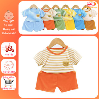 MK523 (6-16KG) Bộ áo cộc tay quần cộc trơn phối sọc chất thun lạnh mỏng mềm, mát cho bé dưới 3 tuổi