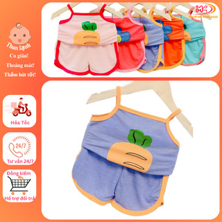 MK521 (5-17KG) Bộ áo 2 dây quần cộc vát phối viền in hình chất đũi mỏng mềm, mát cho bé dưới 4 tuổi