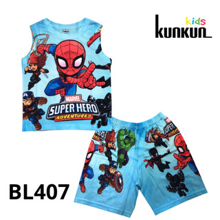 Đồ bộ ba lỗ trẻ em thun lạnh in 3d hình spiderman kunkun kid bl407 - quần áo bé trai size đại từ 10-60kg