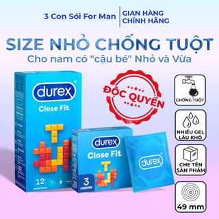 Bao cao su size nhỏ 49mm cho nam siêu mỏng ôm sát nhiều gel bôi trơn durex close fit