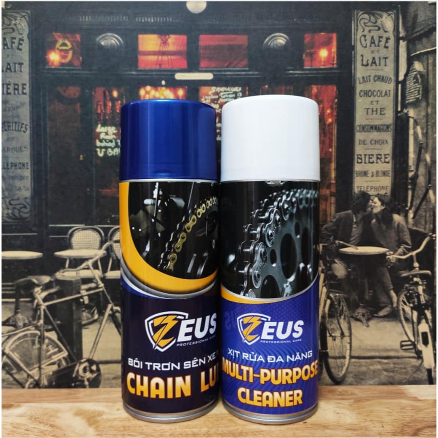 Combo ZEUS Xịt rửa sên Dưỡng sên Làm bóng mủ nhám lốp xe