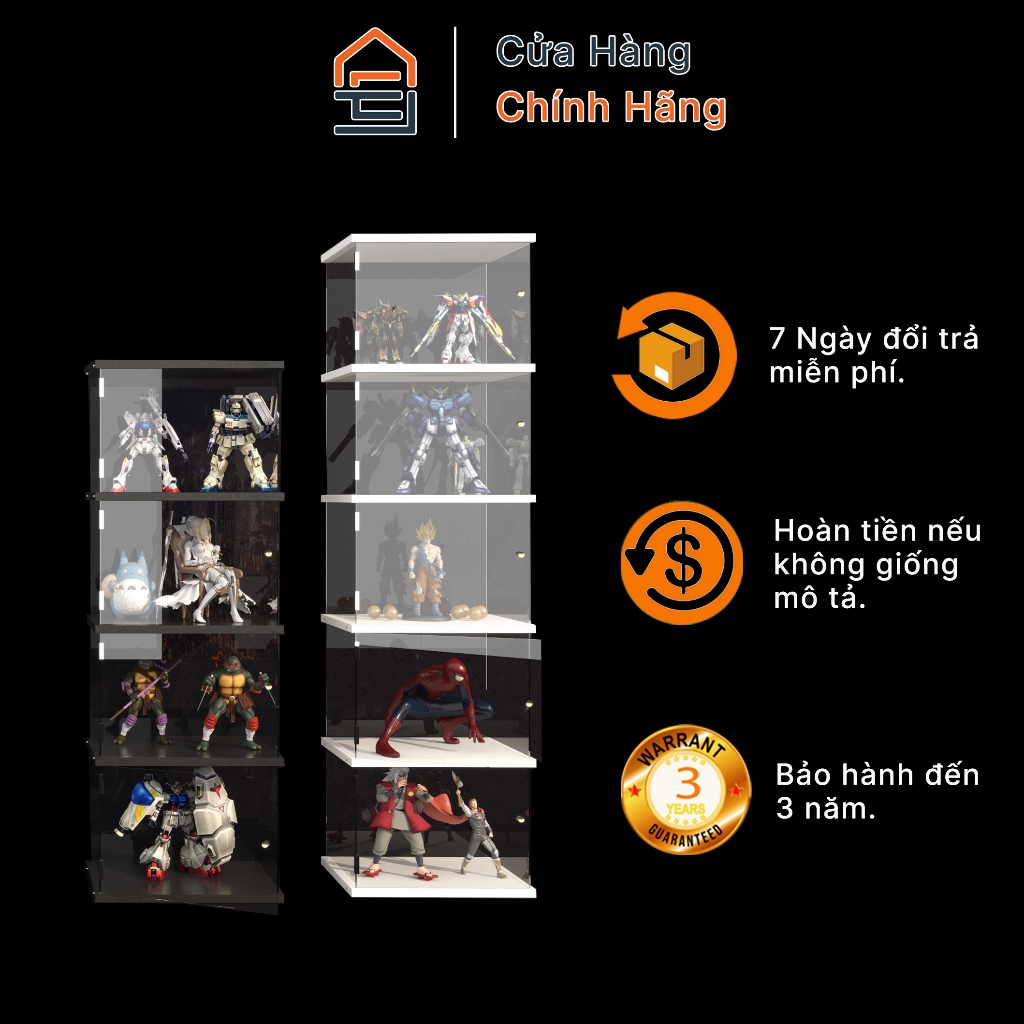 Hộp Tủ Mica trong suốt 30cm hộp kính trưng bày mô hình & sản phẩm có led, cửa lùa