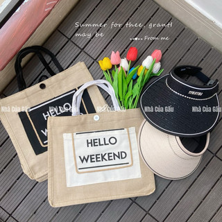 [ẢNH THẬT- SẴN] Set túi cói Hello weedkend + nón loại 1 chất siêu đẹp