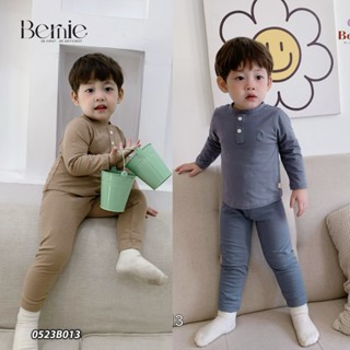 Bộ thu đông bé trai bé gái cotton mỏng thêu Mỏ neo Bernie - Bộ dài tay giữ nhiệt bé trai bé gái cho bé 9-22kg- 0523B013